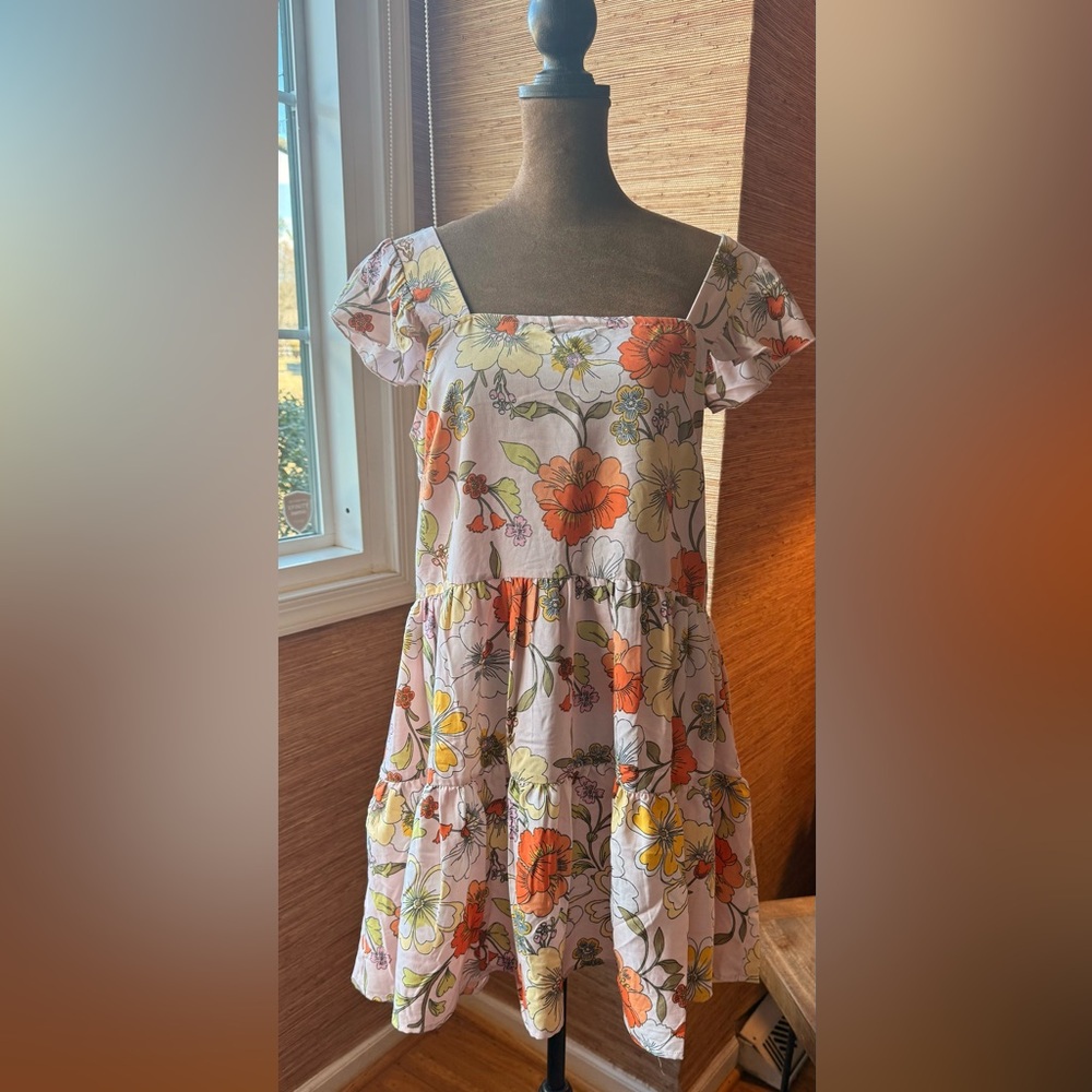 Holly and Lottie (Band of Gypsies) Floral Dress - Orange and Yellow Sz L NWT